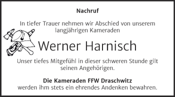 Traueranzeige von Werner Harnisch von Mitteldeutsche Zeitung Zeitz