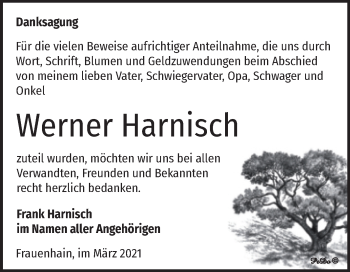 Traueranzeige von Werner Harnisch von Mitteldeutsche Zeitung Zeitz