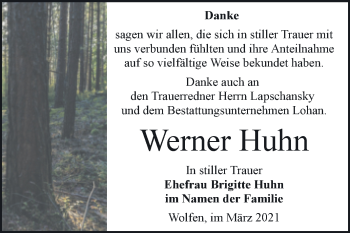 Traueranzeige von Werner Huhn von Mitteldeutsche Zeitung Bitterfeld