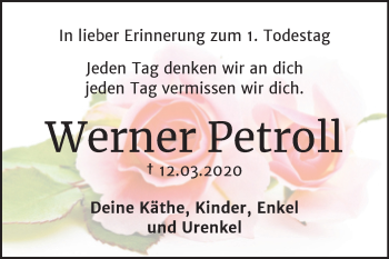 Traueranzeige von Werner Petroll von Mitteldeutsche Zeitung Merseburg/Querfurt