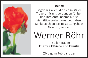 Traueranzeige von Werner Röhr von Mitteldeutsche Zeitung Bitterfeld