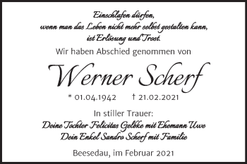 Traueranzeige von Werner Scherf von Mitteldeutsche Zeitung Bernburg