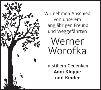 Traueranzeige von Werner Worofka von Mitteldeutsche Zeitung Halle/Saalkreis
