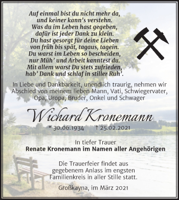 Traueranzeige von Wichard Kronemann von Mitteldeutsche Zeitung Merseburg/Querfurt