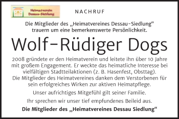 Traueranzeige von Wolf-Rüdiger Dogs von Mitteldeutsche Zeitung Dessau-Roßlau