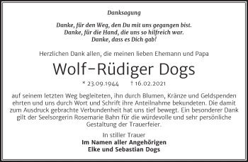 Traueranzeige von Wolf-Rüdiger Dogs von Mitteldeutsche Zeitung Dessau-Roßlau