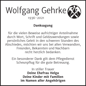 Traueranzeige von Wolfgang Gehrke von Mitteldeutsche Zeitung Weißenfels
