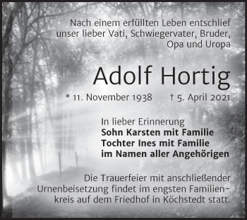 Traueranzeige von Adolf Hortig von Mitteldeutsche Zeitung Halle/Saalkreis