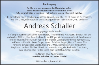 Traueranzeige von Andreas Schaller von Mitteldeutsche Zeitung Merseburg/Querfurt