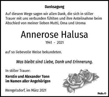 Traueranzeige von Annerose Halusa von Mitteldeutsche Zeitung Weißenfels