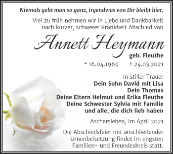 Traueranzeige von Annett Heymann von Mitteldeutsche Zeitung Aschersleben