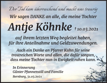 Traueranzeige von Antje Köhnke von Mitteldeutsche Zeitung Bernburg