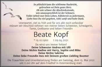 Traueranzeige von Beate Kopf von Mitteldeutsche Zeitung Köthen
