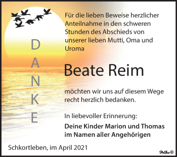 Traueranzeige von Beate Reim von Mitteldeutsche Zeitung Weißenfels