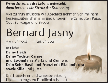 Traueranzeige von Bernard Jasny von Mitteldeutsche Zeitung Dessau-Roßlau