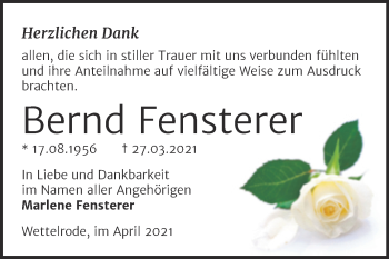 Traueranzeige von Bernd Fensterer von Trauerkombi Sangerhausen