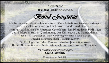 Traueranzeige von Bernd Jungtorius von Mitteldeutsche Zeitung Aschersleben