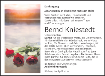 Traueranzeige von Bernd Kniestedt von Trauerkombi Köthen