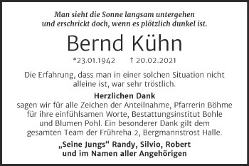 Traueranzeige von Bernd Kühn von Mitteldeutsche Zeitung Merseburg/Querfurt