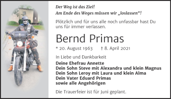 Traueranzeige von Bernd Primas von Trauerkombi Weißenfels