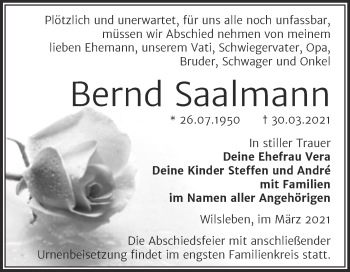 Traueranzeige von Bernd Saalmann von Mitteldeutsche Zeitung Aschersleben