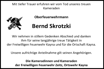 Traueranzeige von Bernd Skrotzki von Mitteldeutsche Zeitung Zeitz