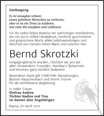 Traueranzeige von Bernd Skrotzki von Mitteldeutsche Zeitung Zeitz
