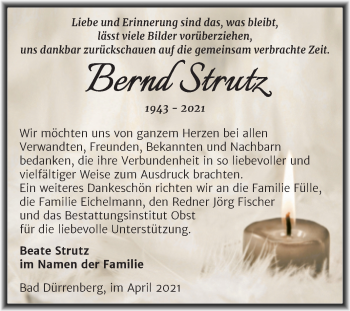 Traueranzeige von Bernd Strutz von Mitteldeutsche Zeitung Merseburg/Querfurt