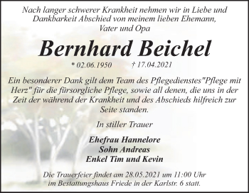 Traueranzeige von Bernhard Beichel von Trauerkombi Dessau