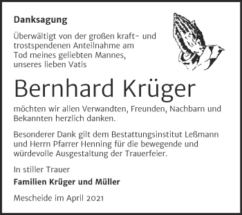 Traueranzeige von Bernhard Krüger von Mitteldeutsche Zeitung Wittenberg