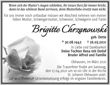 Traueranzeige von Brigitte Chrzanowski von Mitteldeutsche Zeitung Merseburg/Querfurt