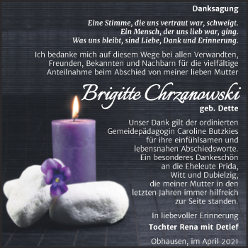 Traueranzeige von Brigitte Chrzanowski von Trauerkombi Merseburg