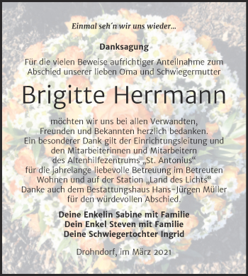 Traueranzeige von Brigitte Herrmann von Mitteldeutsche Zeitung Aschersleben