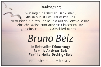 Traueranzeige von Bruno Belz von Mitteldeutsche Zeitung Merseburg/Querfurt