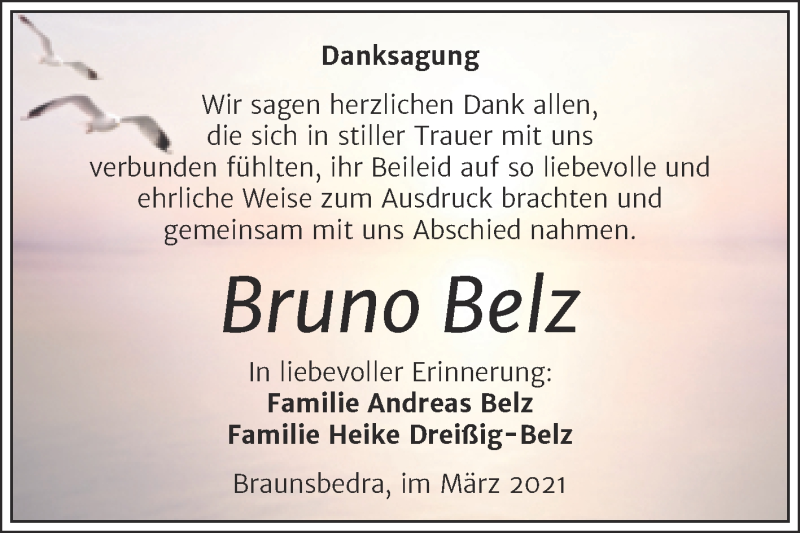  Traueranzeige für Bruno Belz vom 03.04.2021 aus Mitteldeutsche Zeitung Merseburg/Querfurt