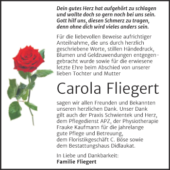 Traueranzeige von Carola Fliegert von Mitteldeutsche Zeitung Quedlingburg