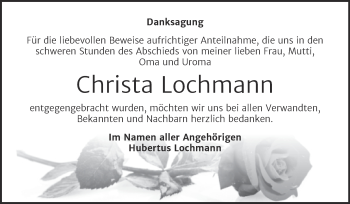 Traueranzeige von Christa Lochmann von Mitteldeutsche Zeitung Dessau-Roßlau