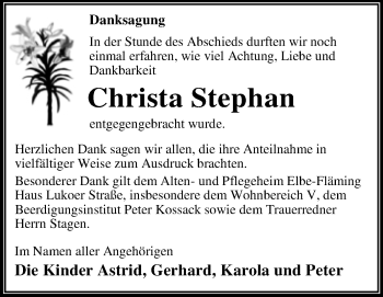Traueranzeige von Christa Stephan von Mitteldeutsche Zeitung Dessau-Roßlau