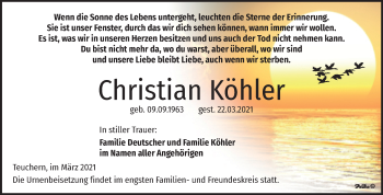 Traueranzeige von Christian Köhler von Mitteldeutsche Zeitung Weißenfels