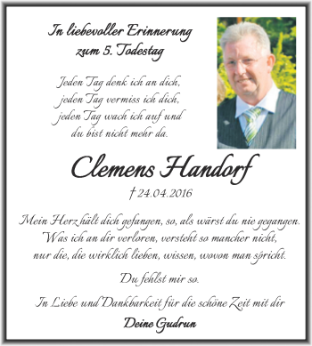 Traueranzeige von Clemens Handorf von Mitteldeutsche Zeitung Aschersleben
