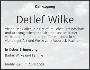 Traueranzeige von Detlef Wilke von Mitteldeutsche Zeitung Wittenberg