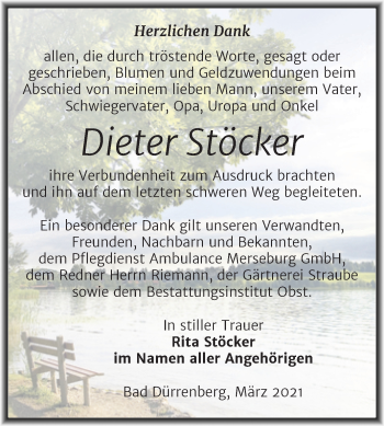Traueranzeige von Dieter Stöcker von Mitteldeutsche Zeitung Merseburg/Querfurt