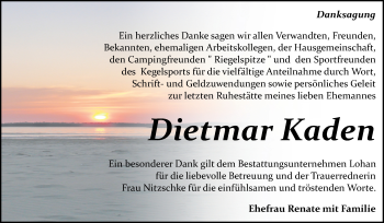 Traueranzeige von Dietmar Kaden von Mitteldeutsche Zeitung Bitterfeld