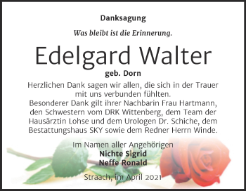 Traueranzeige von Edelgard Walter von Mitteldeutsche Zeitung Wittenberg