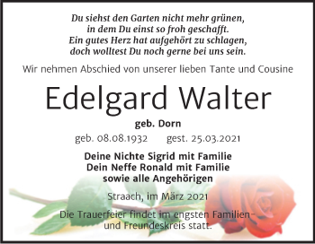 Traueranzeige von Edelgard Walter von Mitteldeutsche Zeitung Wittenberg
