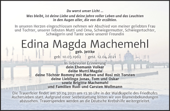 Traueranzeige von Edina Magda Machemehl von Mitteldeutsche Zeitung Aschersleben