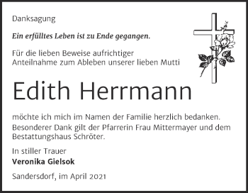 Traueranzeige von Edith Herrmann von Mitteldeutsche Zeitung Bitterfeld