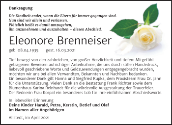 Traueranzeige von Eleonore Brenneiser von Mitteldeutsche Zeitung Sangerhausen