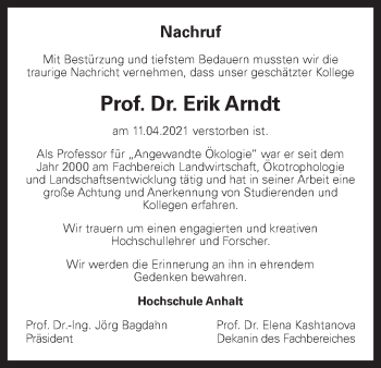 Traueranzeige von Erik Arndt von Mitteldeutsche Zeitung Salzlandkreis