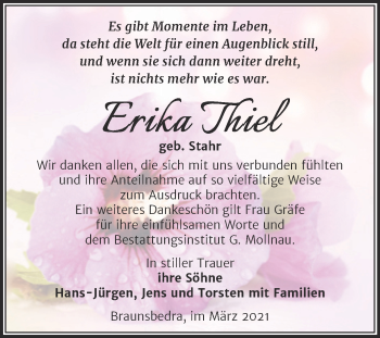 Traueranzeige von Erika Thiel von Mitteldeutsche Zeitung Merseburg/Querfurt